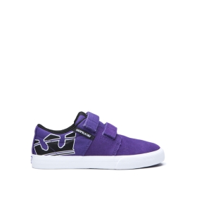 Supra Kids STACKS II VULC VELCRO Purple/Black/white Low Top Shoes | CA-46807